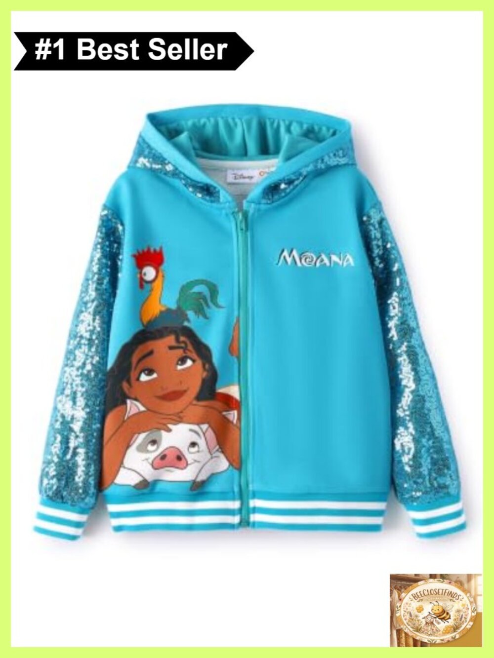 Disney Moana Sequin Hoodie Zip Jacket Girls Boys Kids Birthday Outfit